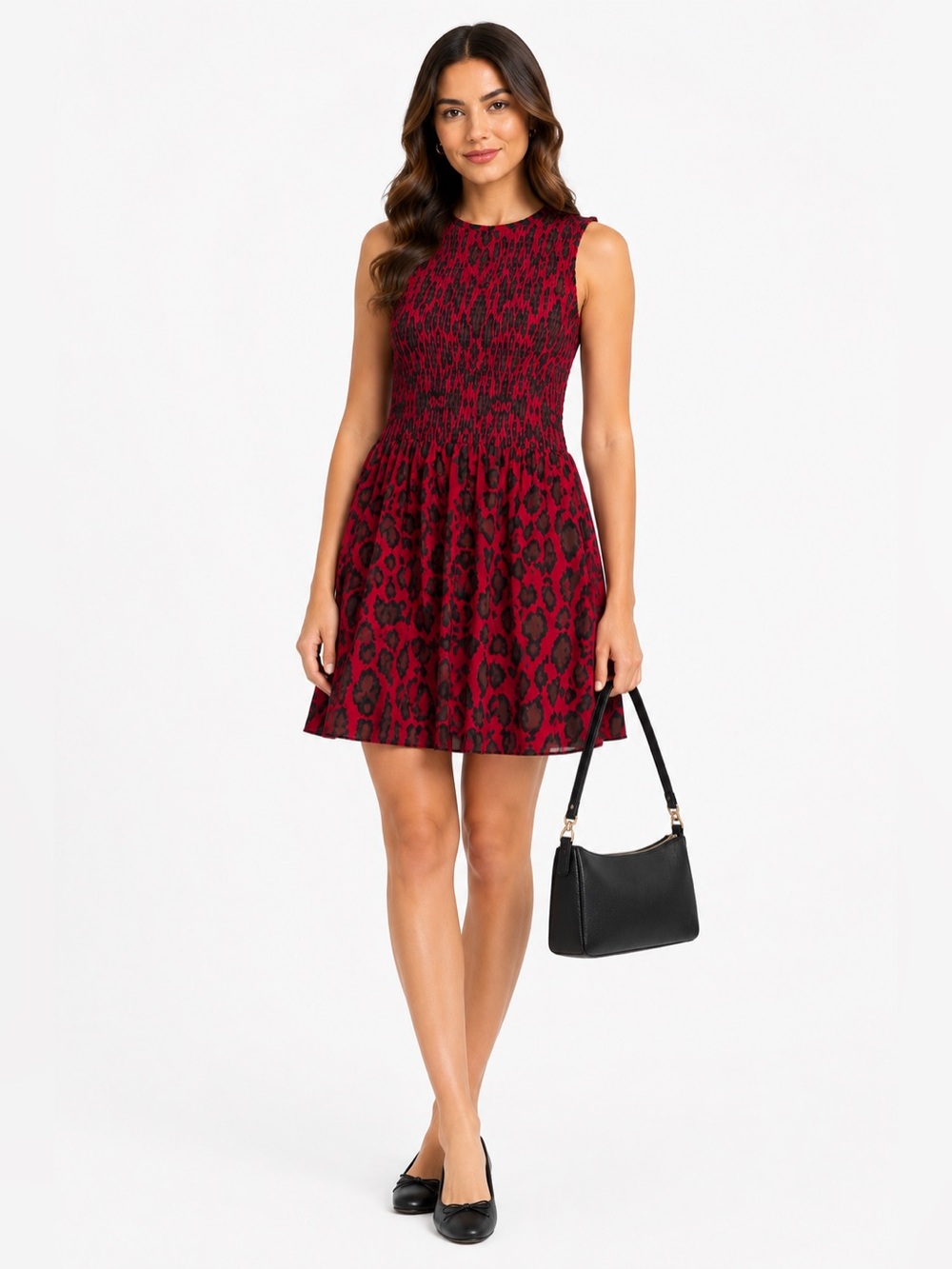 Dolce Vita Red Leopard Print Smocked Sleeveless Dress Size M
